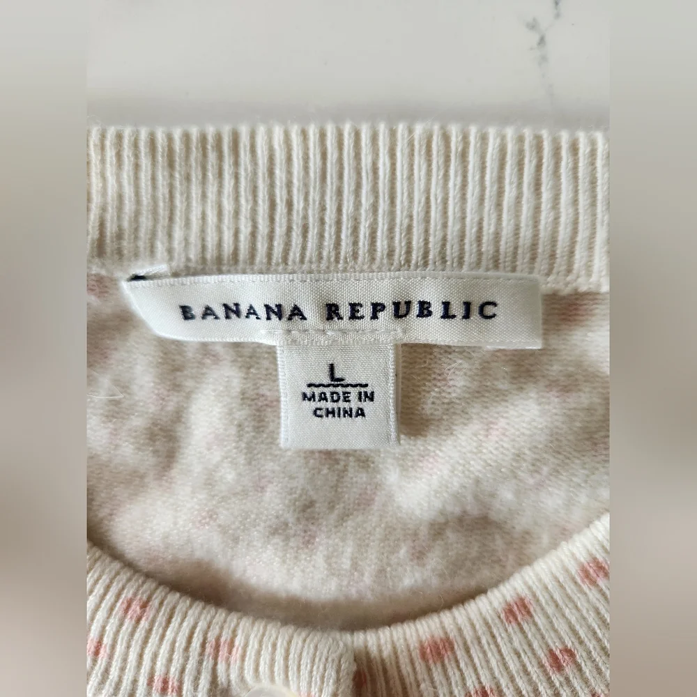 Banana Republic Silk Blend Cardigan L White Pink Polka Dots - Picture 6 of 8